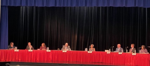  Kings School Board Meet the Candidates Night, pictured from left to right Karen Burton, Kim Chambers, Deb Cowan, Rob Gaier, Janelle Groff, Scott Schitter, John Skerl, Sara Spencer