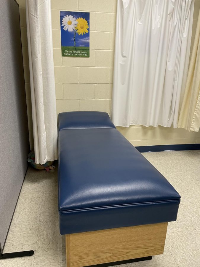 This is one of the beds Kings High School nurses use for students to lay down on when not feeling well