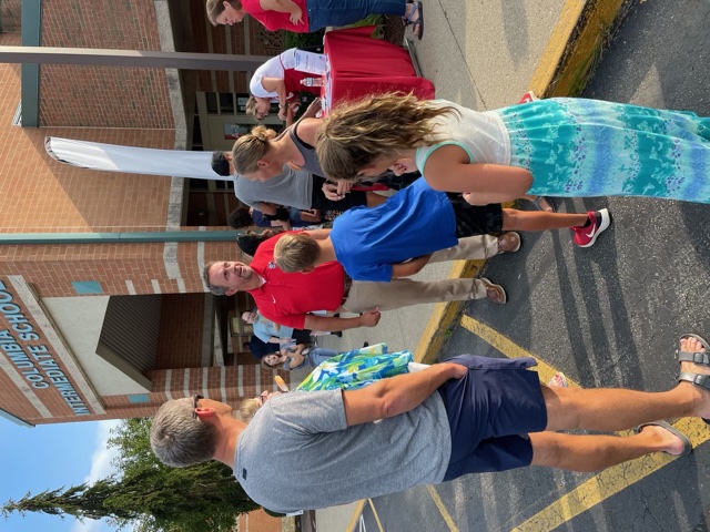 Superintendent Greg Sears chatting with parents at the Sweets with the Supe event in August