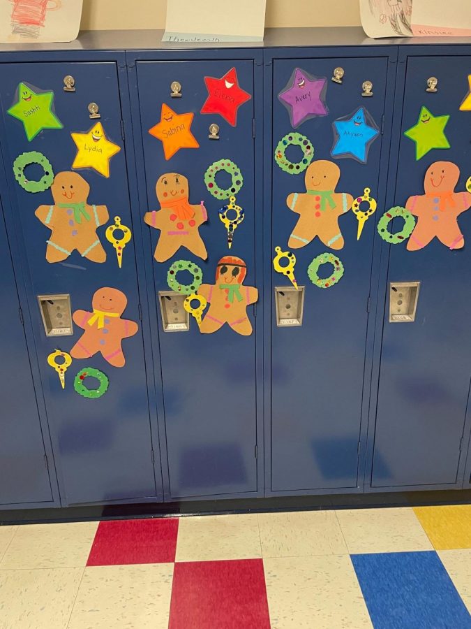 Christina Shepherd’s students’ lockers decorated with Gingerbread men