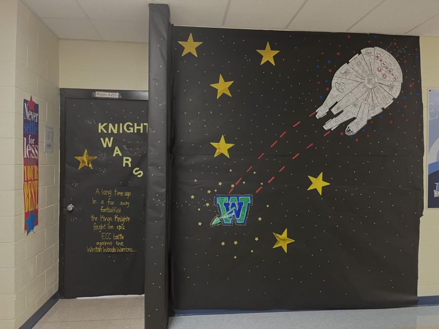 Mrs. Brant decorates her door to show spirit for the homecoming game against Winton Woods.
