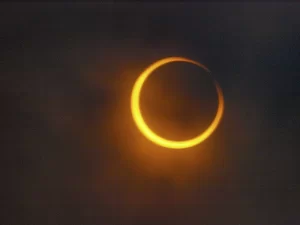 During a perfectly aligned solar eclipse (called totality,) the sun often gives a ring of fire look, giving the event its rare nickname.